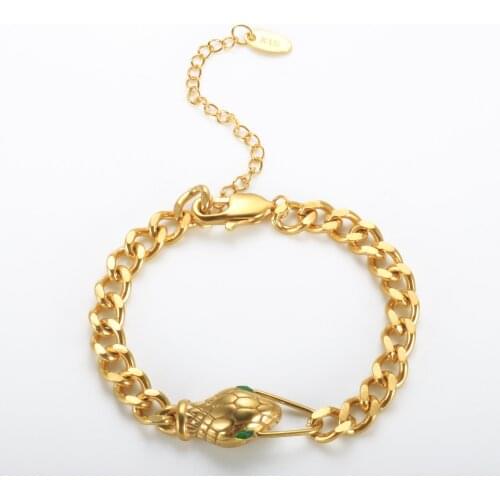 Fashion Snake Head Bracelet Stainless Steel Gold Color Link Chain Women Bracelet For Luxury Party Wedding Jewelry Gift Wholesale