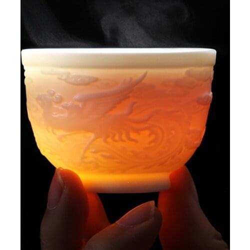 Dragon Master Tea Cup Porcelain Embossed Phoenix Teacup Puer Tea Cups Auspicious Hight Quality Small Tea Bowl Gifts