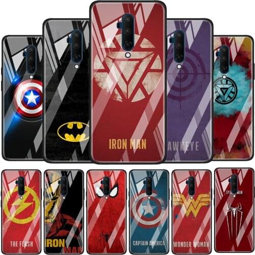Marvel Superhero Logo Tempered Glass Cover For OnePlus Z 7 8 9 7T 8T 9R Nord 5G Pro Silicone Phone Case Coque