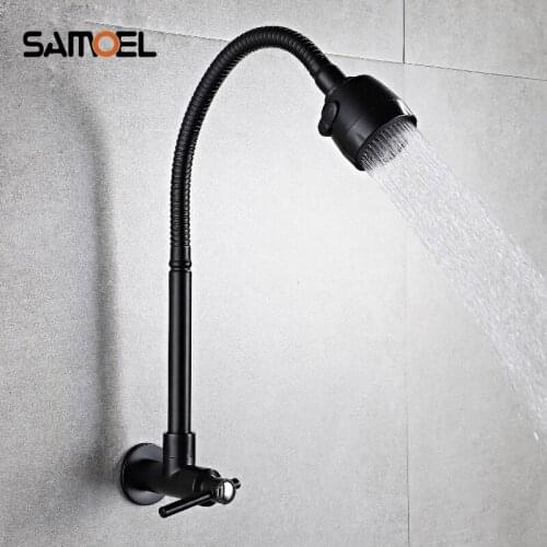 Black Faucet Wall Mounted Kitchen Faucet Any Direction Kitchen Faucet Single cold Water Mixer B3301