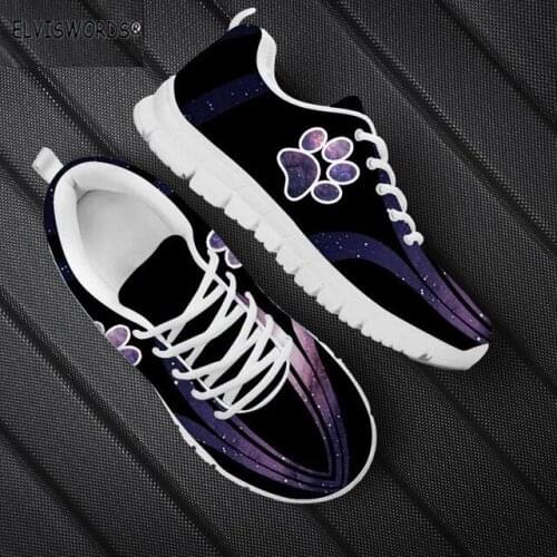 ELVISWORDS Cute Cartoon Galaxy Dog Paw Love Heart Print Fashion Non-ship Womens Sneaker Flats Lace Up Sports Shoes for Ladies