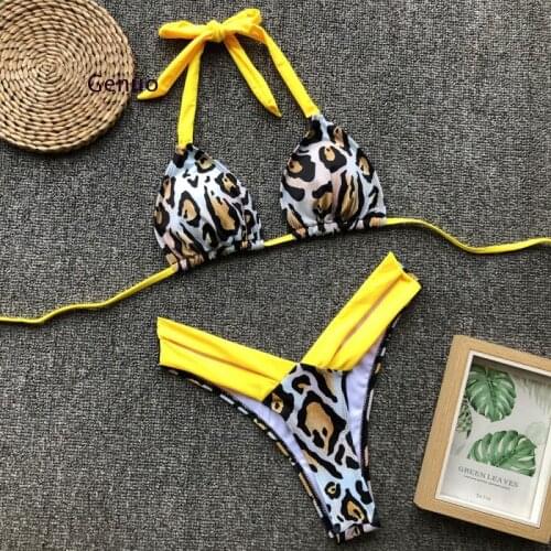 Exy Leoprad High Waist Bikinis Women Halter Retro Bandage Bikini Set Bathing Suit Padded Push Swimming Suit Swimwear