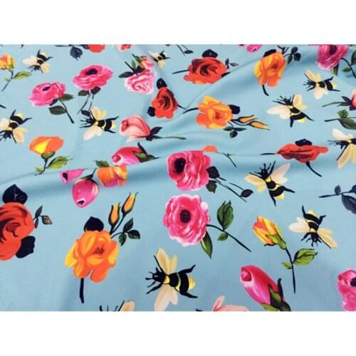 Factory custom brand bee printed polyester fabric cloth 145 cm width womens childrens shirt dress clothing fabric