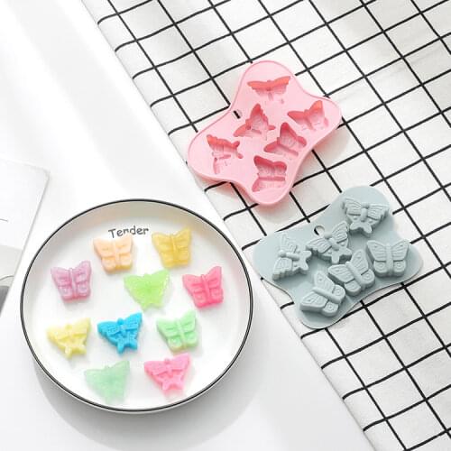 Handmade 6 grid butterfly shape silicone mold chocolate pudding candy mold ice making grid cake fondant 3D mold decoration tool