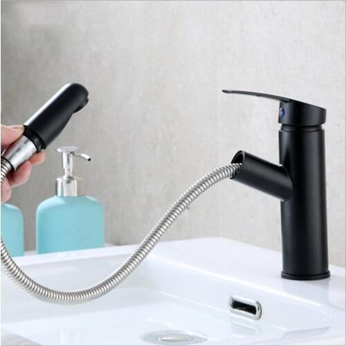 Hot and cold black/Chrome Brass single hole basin faucet pull out faucet hotel engineering shampoo Basin faucet