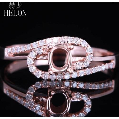 HELON 5x3mm Oval Cut Solid 14K Rose Gold Pave Natural Diamonds Engagement Wedding Ring For Women Birthday Anniversarry Best Gift
