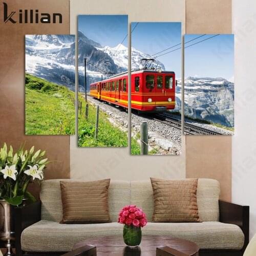 European-Style Train Driving On Highland Grassland Picture Print Poster Modern Landscape Living Room Home Decoration Canvas Pain