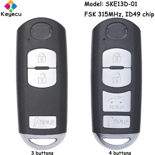 KEYECU Replacement Remote Car Key- FSK 315MHz & ID49 Chip - FOB for Mazda CX-3 CX-5 Speed 3 3 6 Miata 2014-2016 FCC ID: SKE13D01