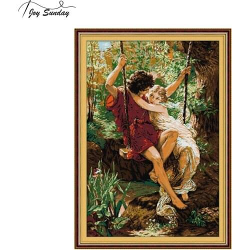 Character Series 11CT 14CT Chinese Cross Stitch DMC Couple Swinging Good Time European Style Handmade Sewing Canvas Embroidery