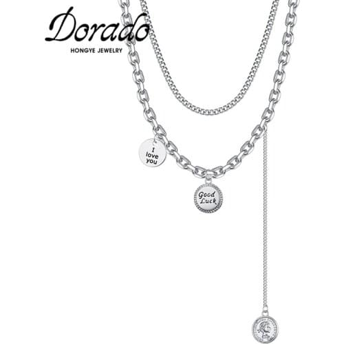 Dorado 2020 Vintage Engraving Letters Coin Long Pendant Punk Chain Chokers Necklace for Women Girls Party Bijoux Jewelry