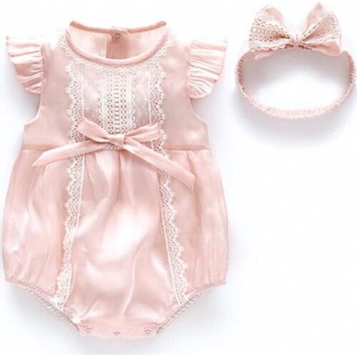 Princess Baby Clothes Newborn Summer Lace Baby Girls Romper Clothes Infant Baby Romper Set Girls Jumpsuit Onesie With Headband