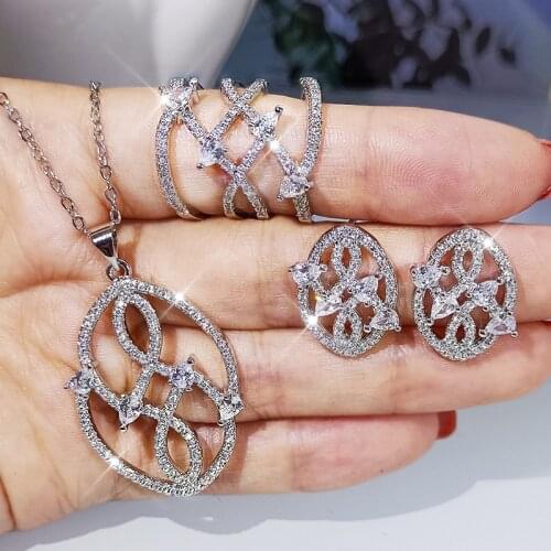 2021 Exquisite Leaf Leaf Earrings AAAA Zircon Ring Necklace Womens 925 Silver Jewelry Set Wedding Bridal Jewelry