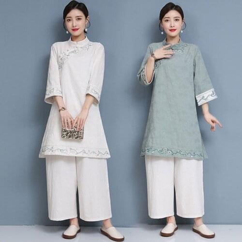 Tang suit Costume Asian Ethnic Style cotton linen Breathable hanfu Fashion Daily Wear Traditional Clothing for Women