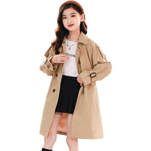 Girls Long Jacket Coat 2021 Newest Girl Coat Solid Color Childrens Coats Spring Autumn Childrens Winter Clothes