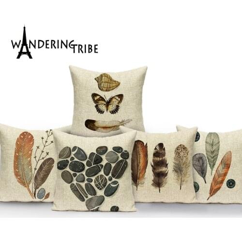 Fashion High Quality Linen Decorative Word Love Stone Feather Cushion Covers Pillow Case Home Decorations Gifts for Home