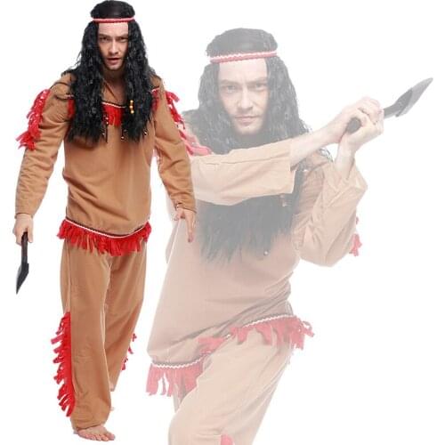 Halloween Adult Cosplay Clothing Savage Clothes Brown Dress Suit Pirate Stage Clothes Man Indians Cosplay Halloween Party