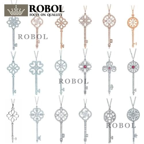 Original 925 Sterling Silver TIF Classic Key Necklace Chain with Original Engraved Woman Jewelry Gift Free Shipping Wholesale