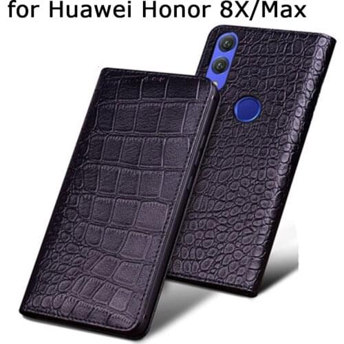 Original Crocodile Print Phone Case Cover for Huawei Honor 8X Luxury Genuine Leather Cases Skin for Fundas Huawei Honor 8X Max