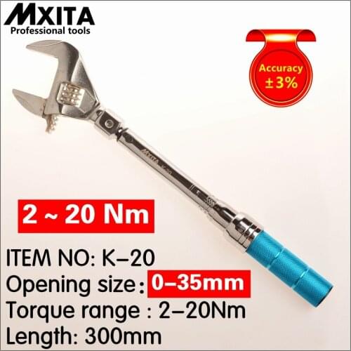 Mxita OPEN Torque Wrench 2-20Nm accuracy 3% Insert Ended head 0-45mm Adjustable Torque Wrench Interchangeable Hand Spanner