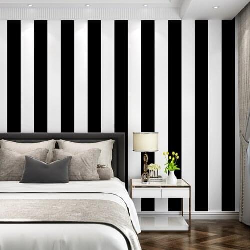 Q QIHANG Modern Minimalist Black White Horizontal Vertical Stripe Bar Hotel Cafe TV Background PVC Wallpaper 5.3m2