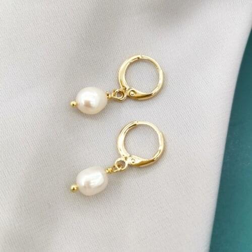 Oval White Freshwater Pearl 11mm Hoop Earrings 14K Gold Filled Pendientes Boucles Oreilles Good Quality For Women Earrings Gift