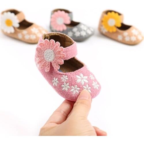 Baby Girls Mary Jane Flats Soft Sole Lovely Soft Infant Slippers Embroidery Princess Dress Shoes Sunflower 0-18M Gift