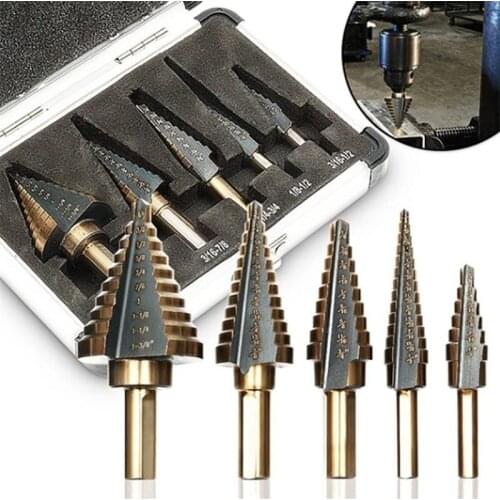 5PCS High Speed Steel HSS Step Drill Bit Cobalt Step Drill Bits for Wood Metal Hole Cutter Core Drill Bit with Aluminum Case