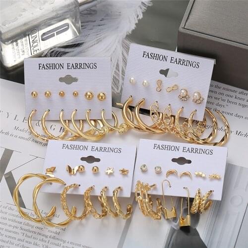 Modyle 2021 New Fashion Gold Pearl Drop Earrings Set For Women Geometirc Big Round Wedding Earrings Brincos Trend Jewelry Gift