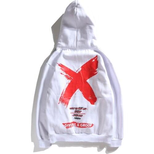 Men Winter Big X Print Thick Fleece Warm Pullover Sweatshirts Autumn Women Cotton Casual Loose Streetwear Style Hooded Hoodies