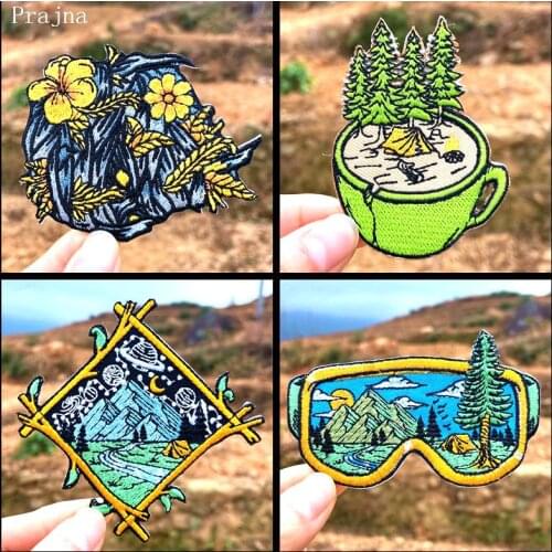 Natural landscape Embroidered Patches Iron On Patches For Clothing DIY Mountain Patch Outdoor Adventure glasses Patch Sticker