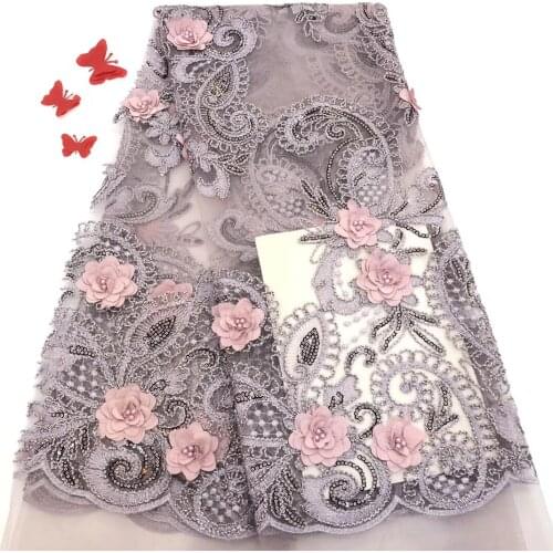 High Quality Nigerian 3D Wedding Lace Fabric Latest African Laces 2020 French Net Lace Fabric With Sequins for Dress RF3032