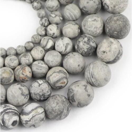 YHBZRET Matte Natural Grey Map Stone Round Spacer Loose Beads For Jewelry making 4/6/8/10/12MM DIY Bracelet Material Accessories