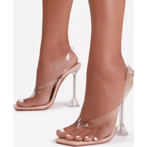 High Heel Women Shoes Summer New Vogue Fish Mouth Transparent Square Toe Clear Ladies Gladiator Sandals Plus Size Footwear