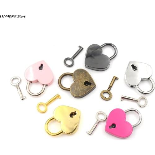 Mini Padlock Love Heart Shape Padlock Tiny Luggage Bag Case Lock With Keys Zinc Alloy Suitcase Locker Hardware Set Hot
