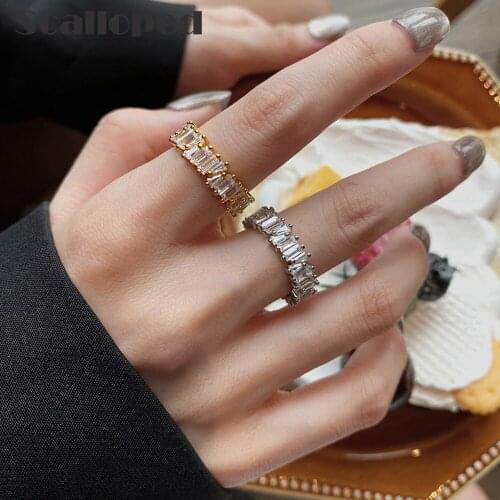 SCALLOPED European Luxury Geometry Zircon Open Ring Creative Design Temperament Women Gold Color Metal Trendy Jewelry