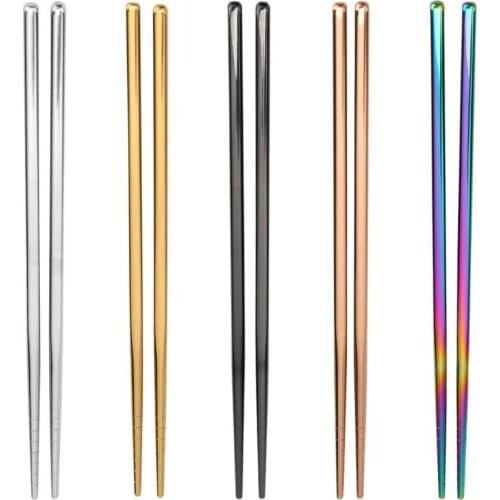 1 Pair Stainless Steel Chopsticks Metal Chop Sticks Tableware Silver Gold Multicolor Wedding Party Festival Supplies