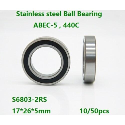 10/50pcs S6803-2RS S6803RS 17*26*5mm ABEC-5 Stainless steel Thin Deep Groove Ball bearing Double Rubber cover 17×26×5mm