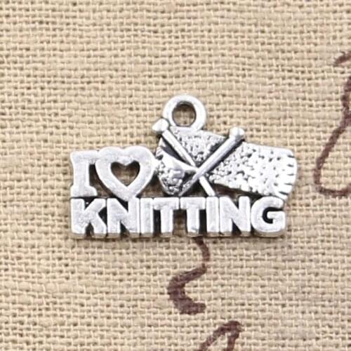 20pcs Charms I Love Knitting 20x12mm Antique Silver Color Plated Pendants Making DIY Handmade Tibetan Silver Color Jewelry