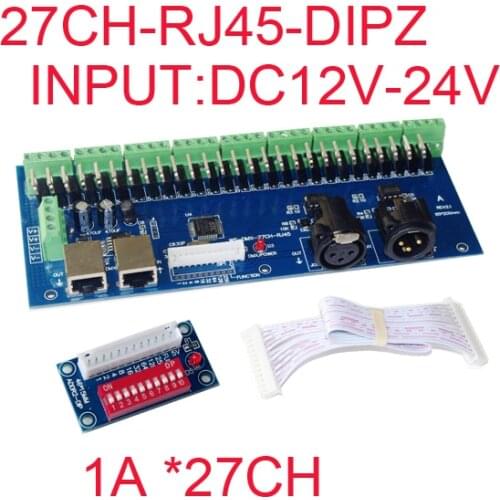 27CH DMX512 Decoder 27A 27 Channel DMX Controller with RJ45 DIPZ DC12-24V