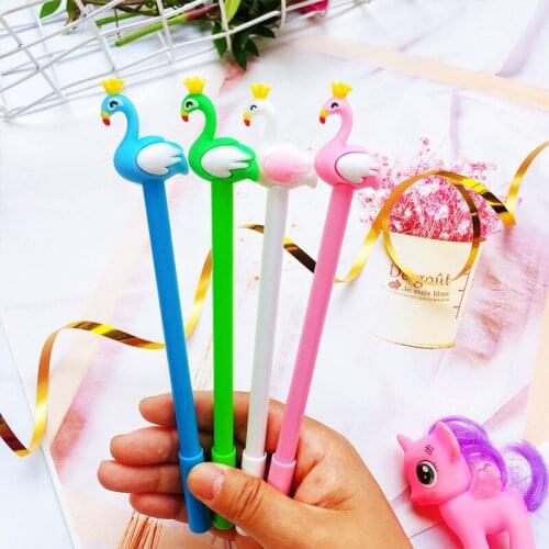 50PCS Cute Cartoon Flamingo Black Students Ball Pen Creative Swan with Crown Gel Pen Stationery Kawaii School Supplies