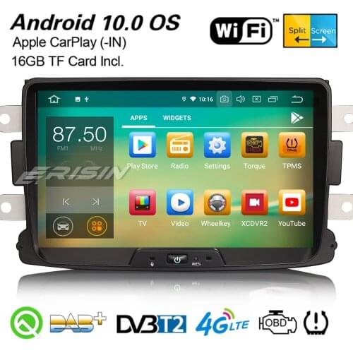 Erisin 5129 8" Android 10.0 Car Stereo CarPlay WiFi OBD2 USB DAB+ GPS For Renault Dacia Duster Sandero Logan Dokker Lodgy Captur