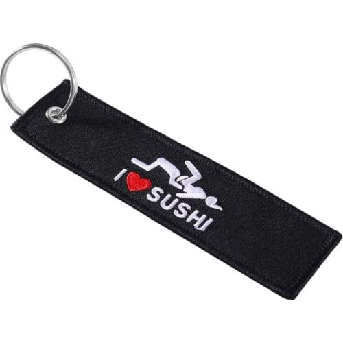Car Keychain Fashion Black and White Car Key Holder for Motorcycles I LOVE SUSHI Car Key Chain Funny Keychains Jewelry Chaveiro