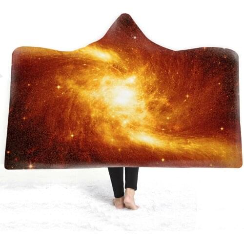 Starry Sky Series Velvet Hooded Blanket for Adults Childrens Winter Warm Wearable Throw Blanket Sofa Bed Cover Blanket