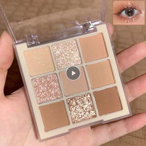 DIKALU 9 Colors Long-Lasting Eyeshadow Palette Glitter Eye Shadow Pigment Matte Foggy Makeup Effect Cosmetics Portable Set TSLM2