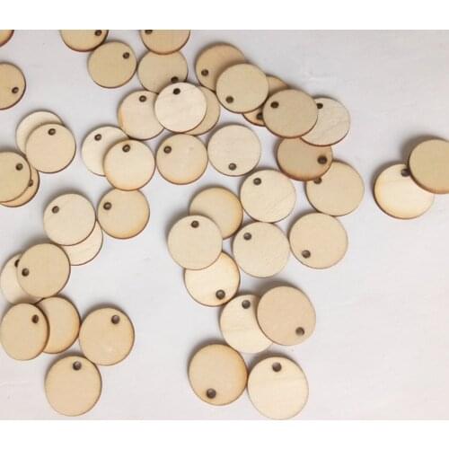 50pcs 20mm DIY Natural Blank Wood Pieces Slice Round Unfinished Crafts One Hole Wooden Discs for Handmade Home Embellishments
