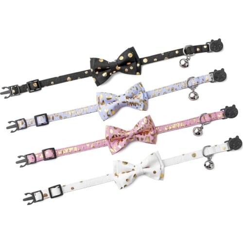 Pet Cat Dog Accessories Bronzing Leopard Print Double-Layer Bow Detachable Adjustable Buckle Collar Kitty Puppy Pets Supplies