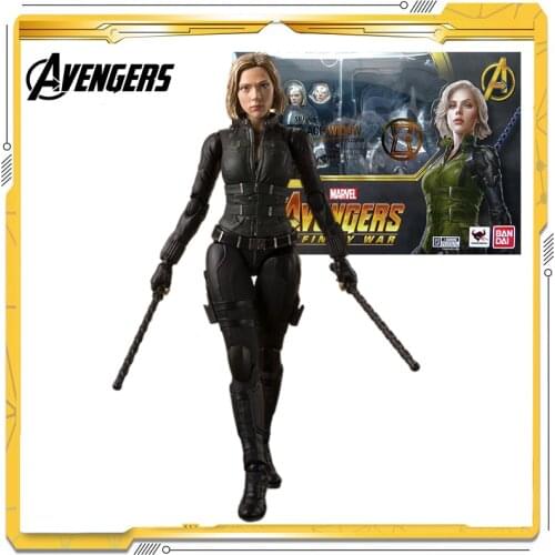 Original Bandai Marvel Avengers Infinity War SHF Black Widow Deluxe Edition Anime Action Figures Model Toy for Child Gift