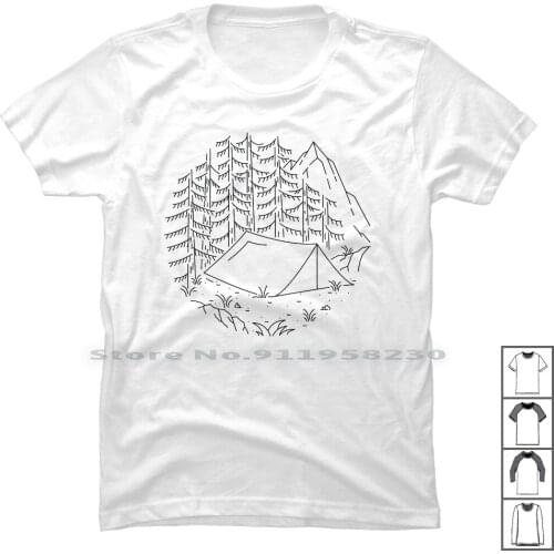 Camping T Shirt 100% Cotton Mountain Outdoor Nature Forest Wild Ture Tree Rest Ping Camp Hike Door