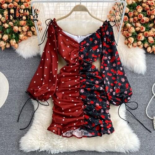 HangCode Ins Fashion Sexy Package Hips Mini Dress Women Autumn 2021 Red Flower Print Bodycon Party Dress Sundress Vestidos