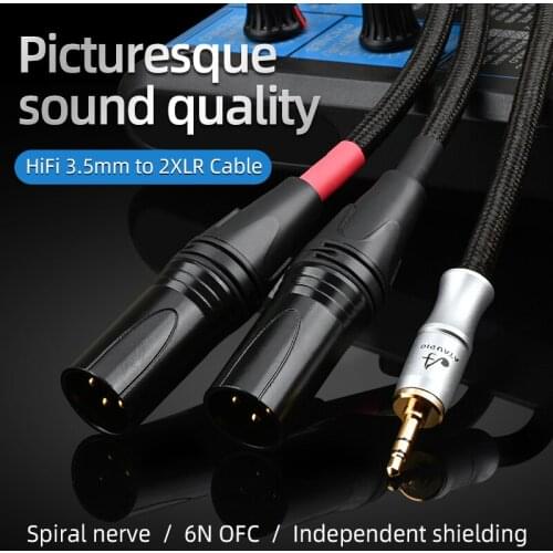 Hifi 3.5mm To 2XLR Cable Hi-End 6N OFC Stereo Jack 3.5mm to Dual XLR 3 Pin for PC Headphone Mixer 1/8" 3.5 to 2XLR Cable